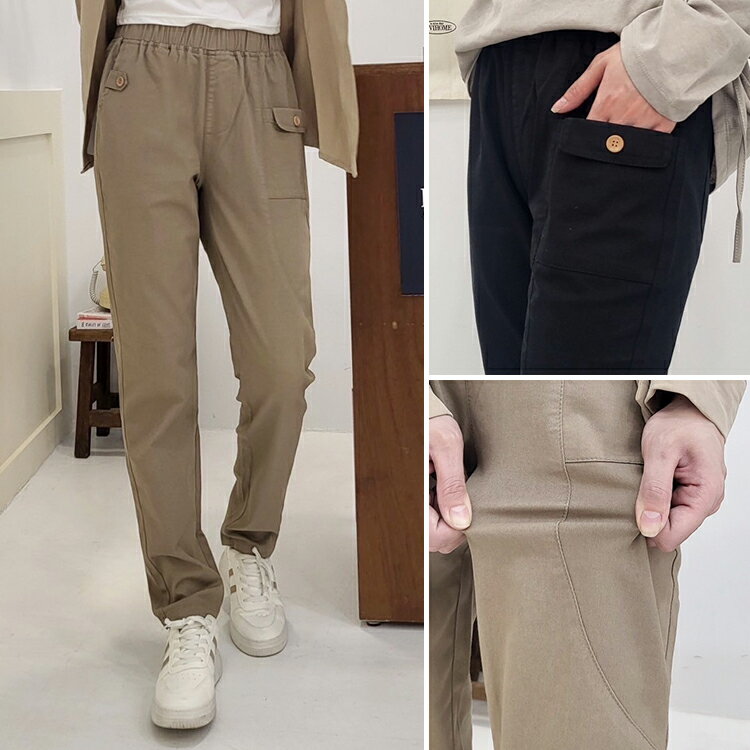 舒適彈性棉麻褲(L-3L)   【B370337】