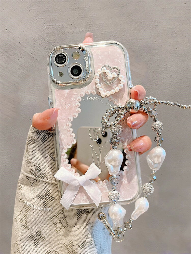 【喜挖】適用蘋果16手機殼iphone15promax立體愛心蝴蝶結鏡面手鍊13簡約小眾網紅熱銷款女17高級感14pro新款手機套max潮