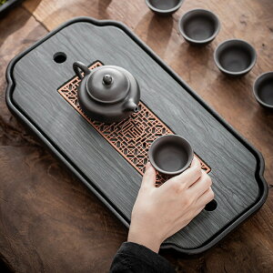 陶瓷茶盤木紋石石茶型儲水幹泡排水托盤