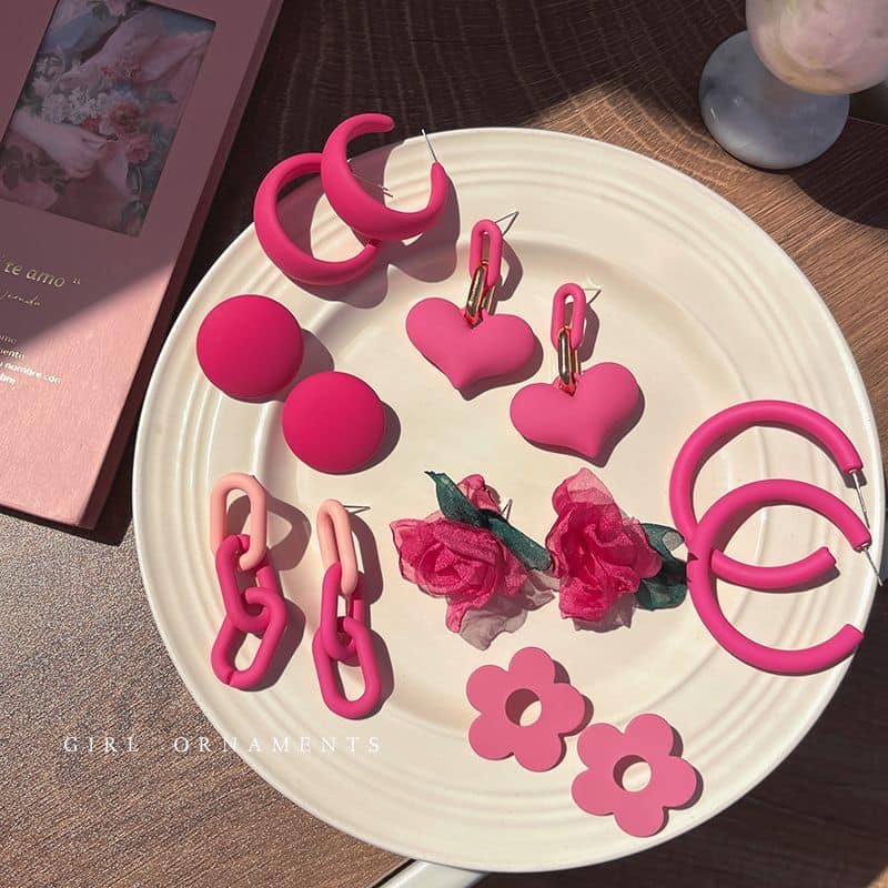 桃紅色芭比風系列耳環組