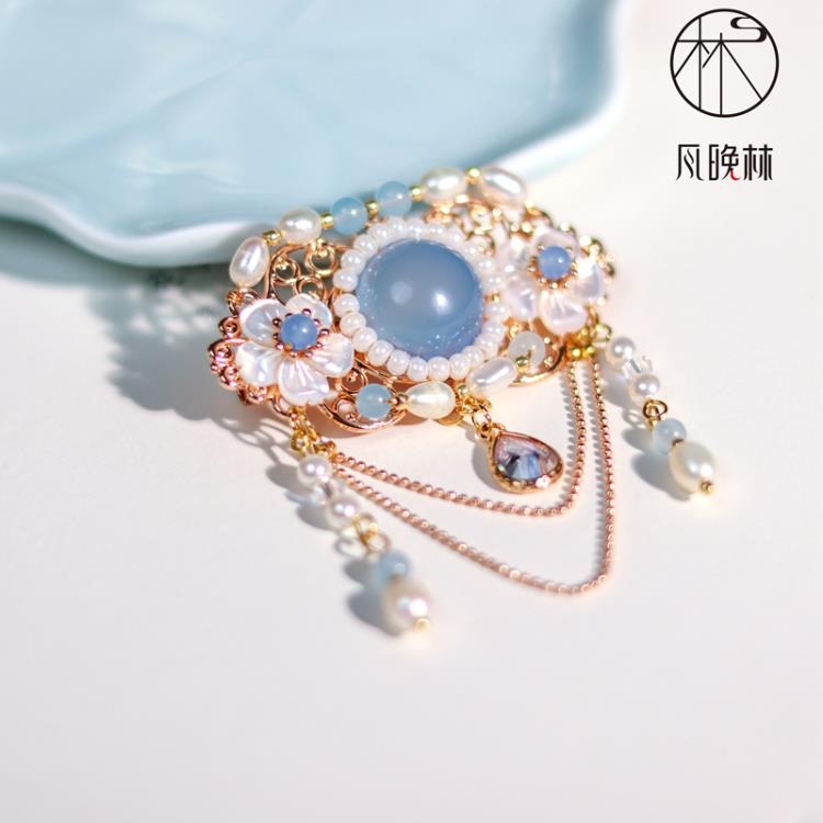 樂天精選~風晚林原創古風發飾漢服頭飾天然石長流蘇步搖後壓發簪飾品雪霽 雙11全館免運