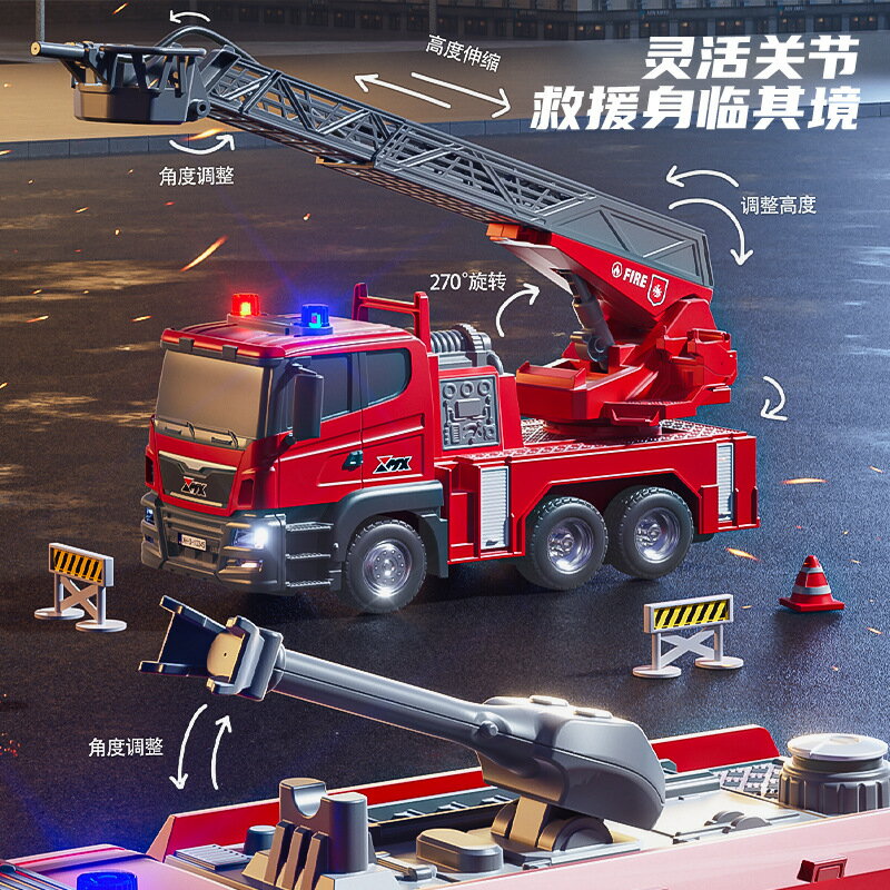 熱銷款玩具電動遙控消防車噴水音樂燈光兒童變形擺攤玩具車