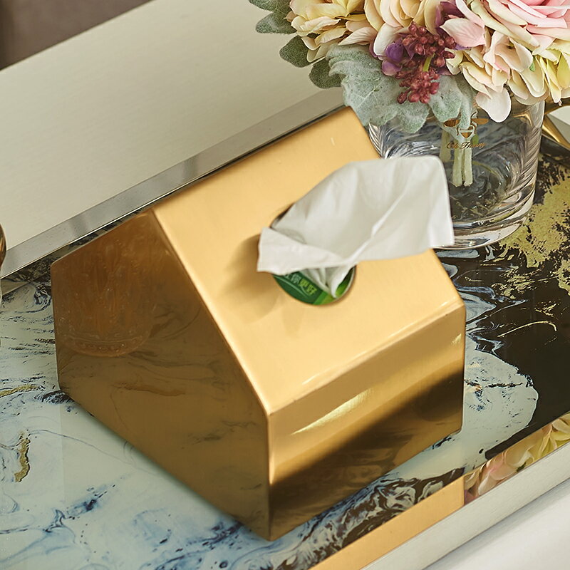 黃銅北歐風ins紙巾盒客廳茶幾房子抽紙盒架金色創意家居裝飾擺件