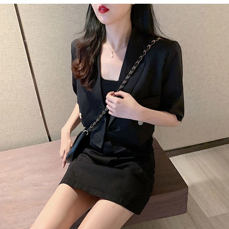 短款外套半袖上衣韓版高腰薄款洋氣小西服寬松露臍女夏季新款