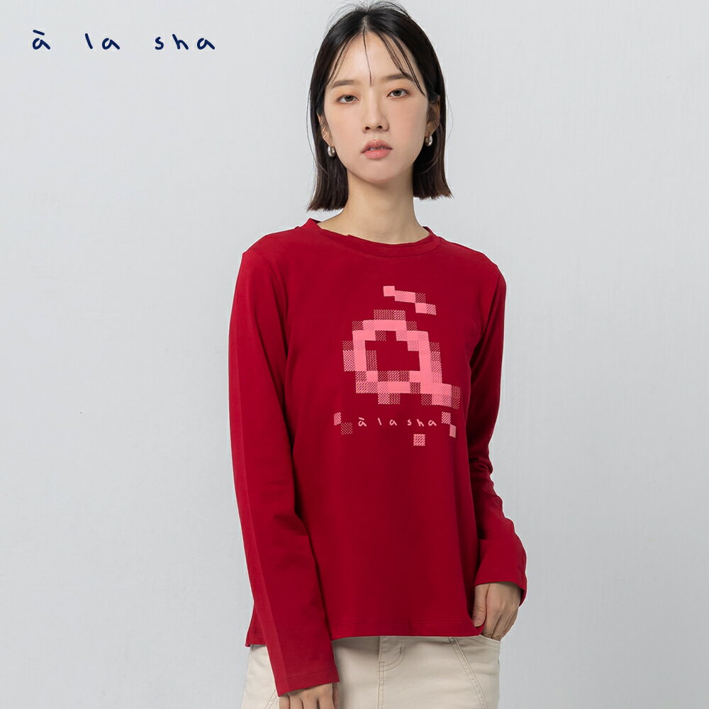 a la sha 方塊a字印花長袖T