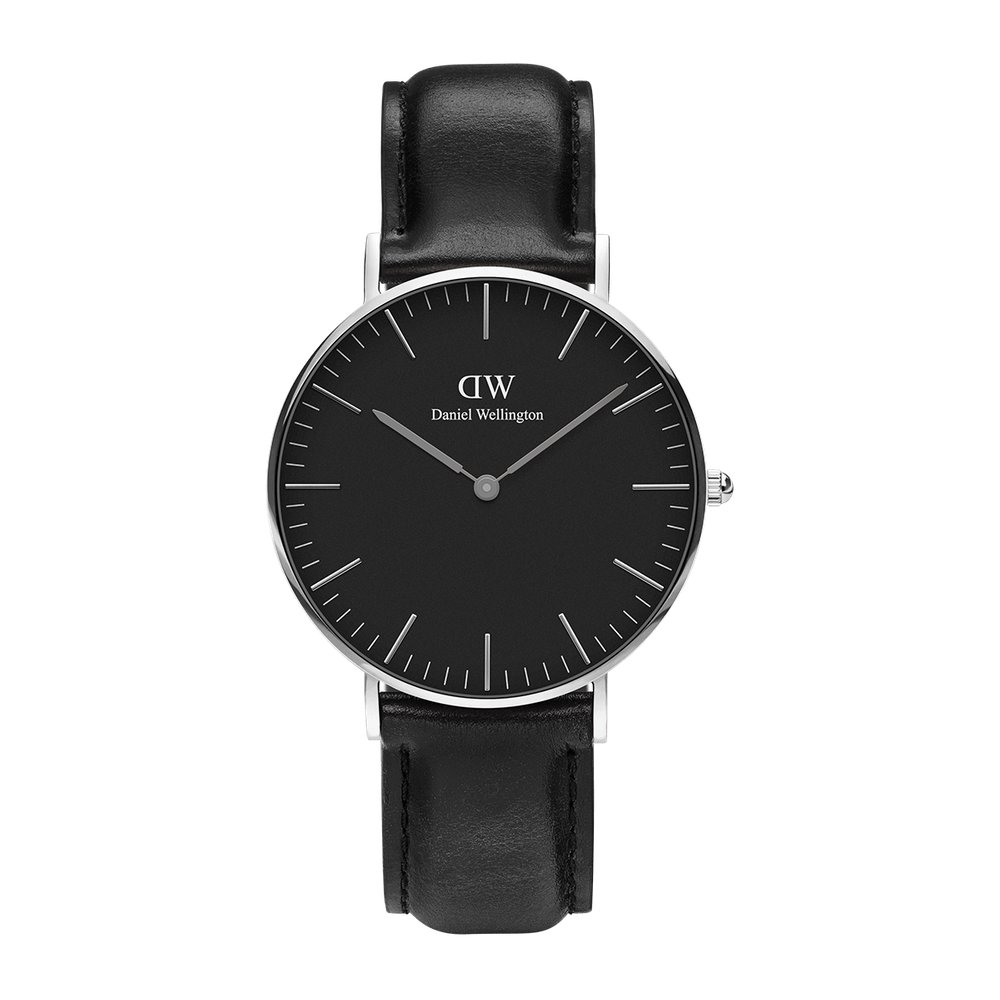 DW Daniel Wellington 精品手錶 黑面銀框黑錶帶40mm/36mm (保固一年)