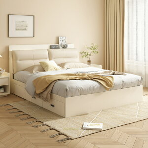 優樂悅~木月雙人床家用主臥收納床簡約原木色臥室床板式氣壓儲物床高箱床