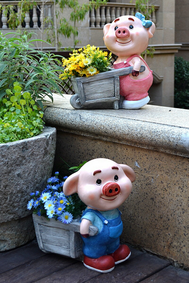 戶外花園庭院別墅裝飾品擺設創意豬豬動物花盆園林幼兒園雕塑擺件