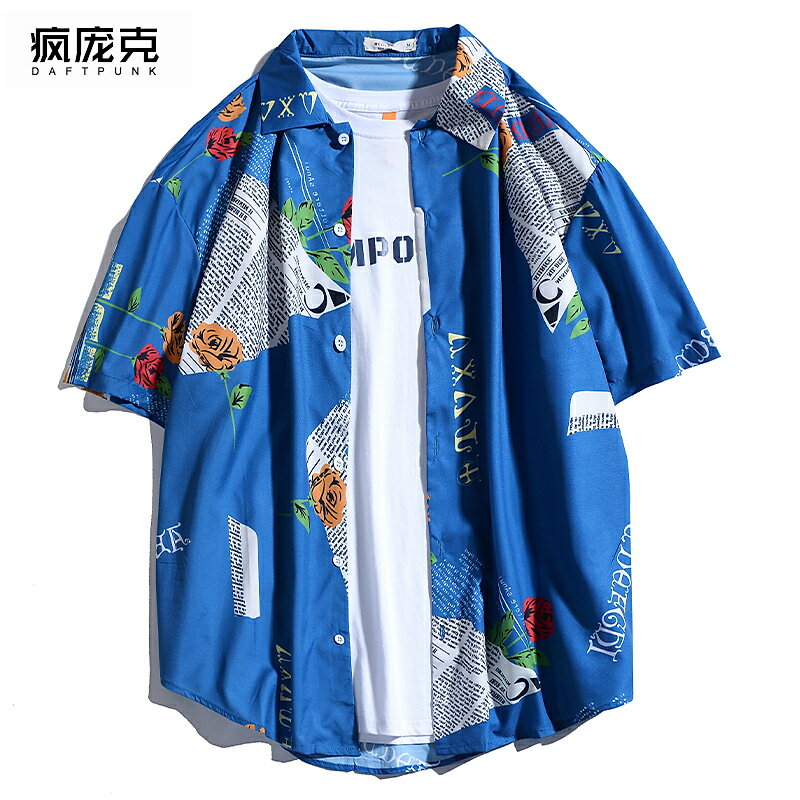 襯衫男女短袖港風ins潮牌痞帥印花襯衣夏季韓版寬松潮流休閑上衣 2