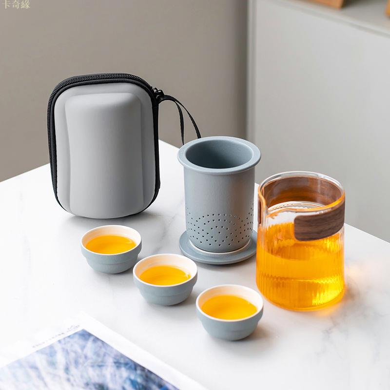 玻璃旅行茶具戶外便攜式快客杯家用辦公隨身套裝功夫茶杯露營出差