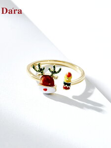 小眾設計感圣誕節麋鹿開口戒指女年新款潮時尚個性食指環禮物