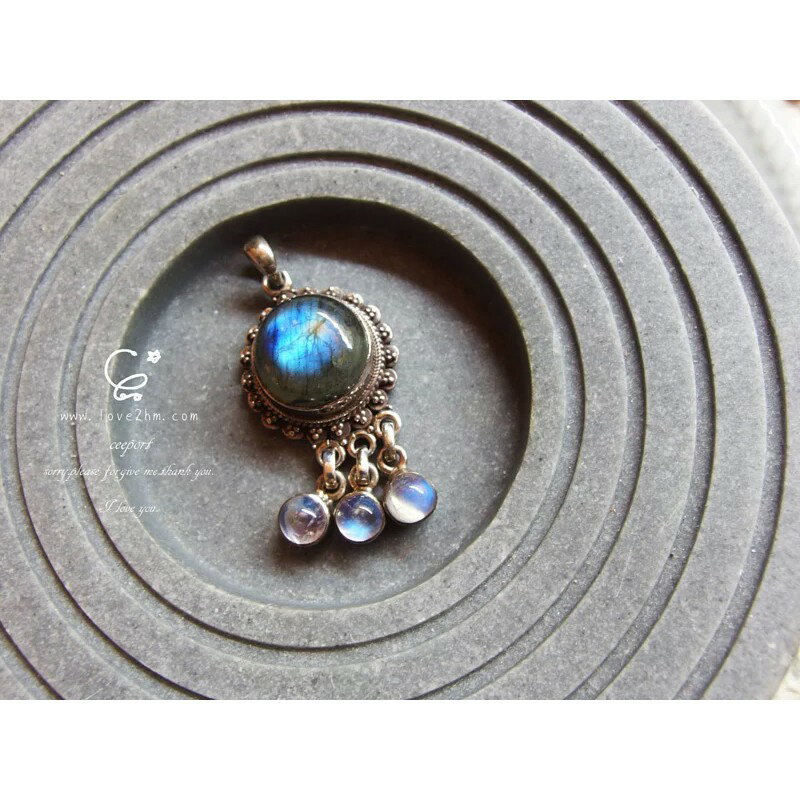 平安鎖 9761/拉長石/月光石/水晶飾品/925純銀/ [晶晶工坊-love2hm]