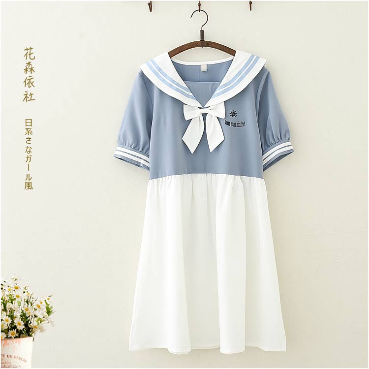 日系海軍風短袖連衣裙JK制服水手服夏季學生可愛學院風小個子裙子