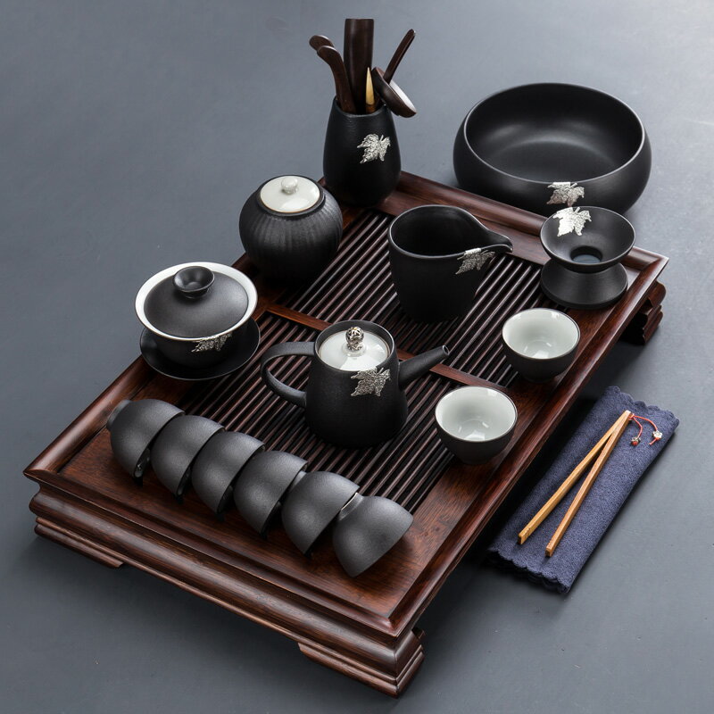黑陶茶具套裝家用簡約辦公客廳茶壺茶杯蓋碗泡茶陶瓷整套功夫茶具