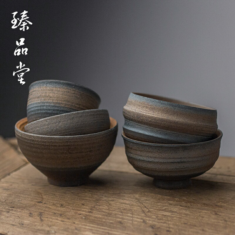 粗陶茶杯 日式功夫主人杯 無釉大號個人杯復古柴燒純手工斗笠單杯1入