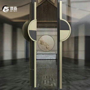 新中式仿古有框玻璃大門拉手創意拼色半圓豪華酒店實木雙開門把手