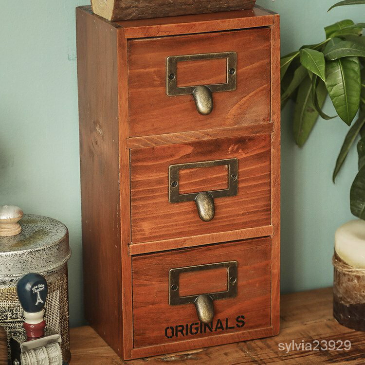 家具復古實木抽屜式收納盒梳妝臺桌面置物架首飾膠帶飾品整理柜子長方形多層抽屜櫃置物架