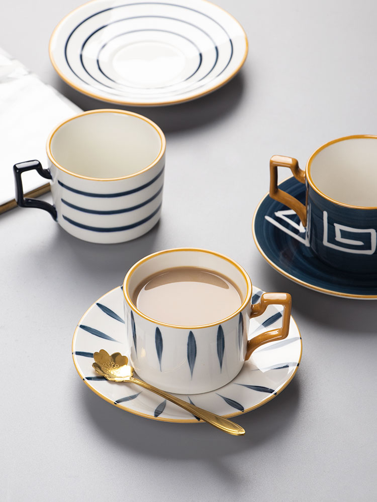 墨色 日式陶瓷咖啡杯碟套裝ins風小精致的咖啡杯好看的下午茶杯子