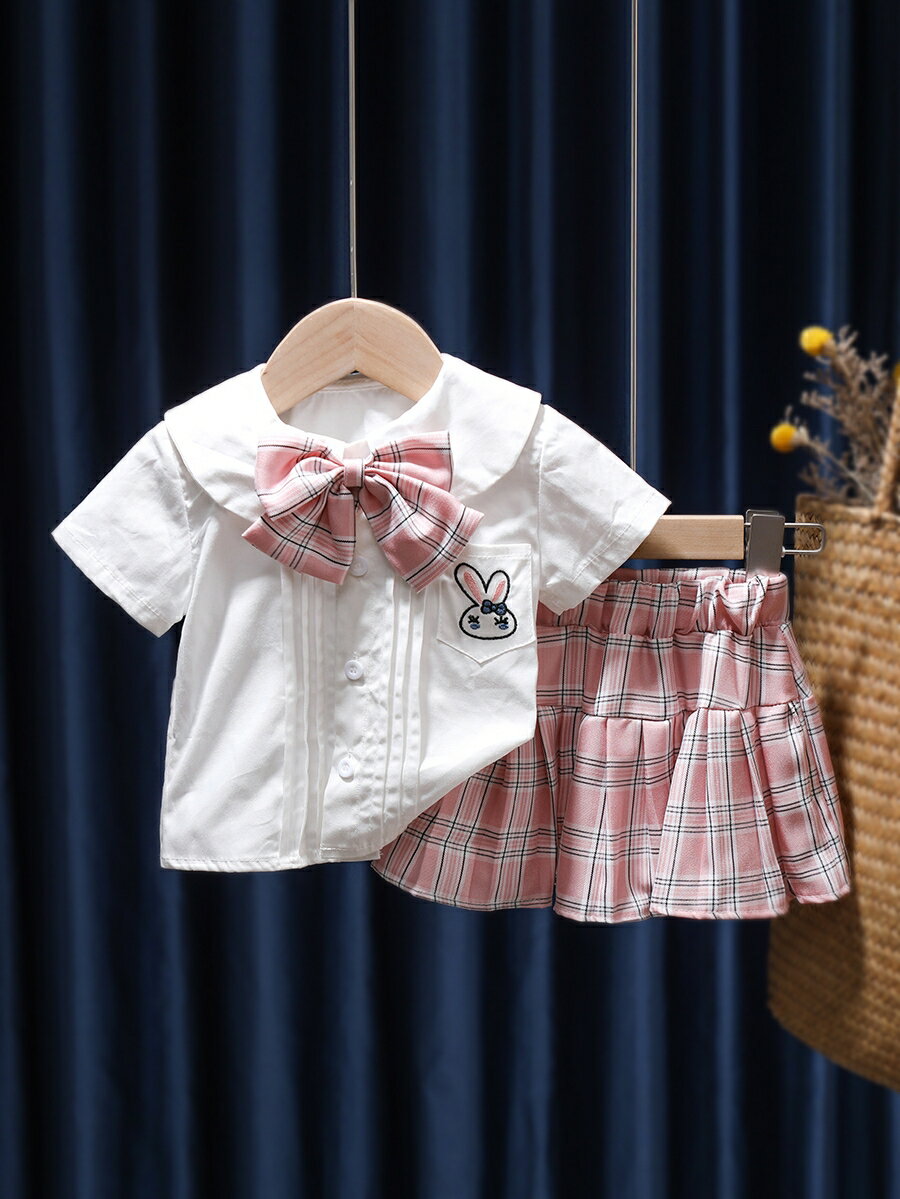 女童夏裝套裝短袖2021夏季新款兒童裙子學院風寶寶jk制服兩件套潮