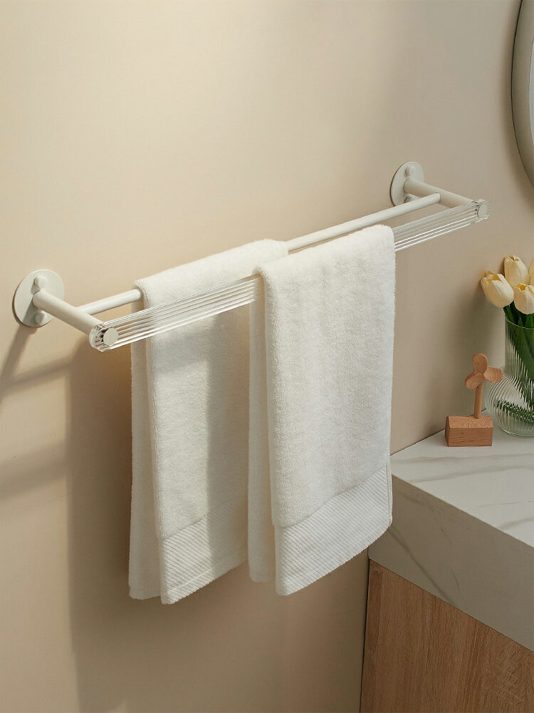 奶油風亞克力浴室毛巾架免打孔衛生間置物架壁掛毛巾桿廁所收納架