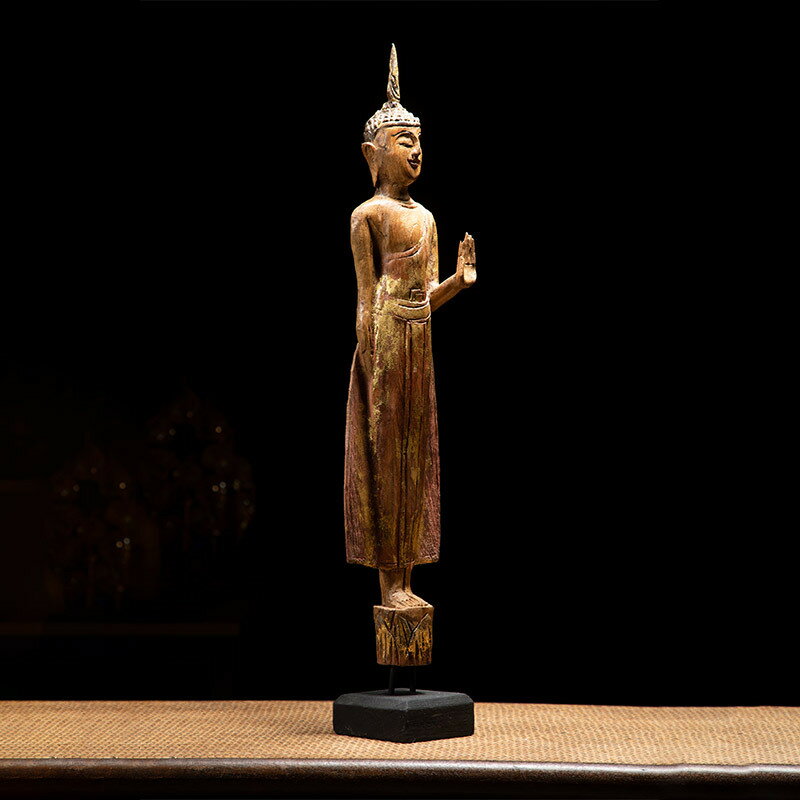 泰國進口柚木木雕佛像工藝品仿古做舊人物擺件禪意茶室會所裝飾品