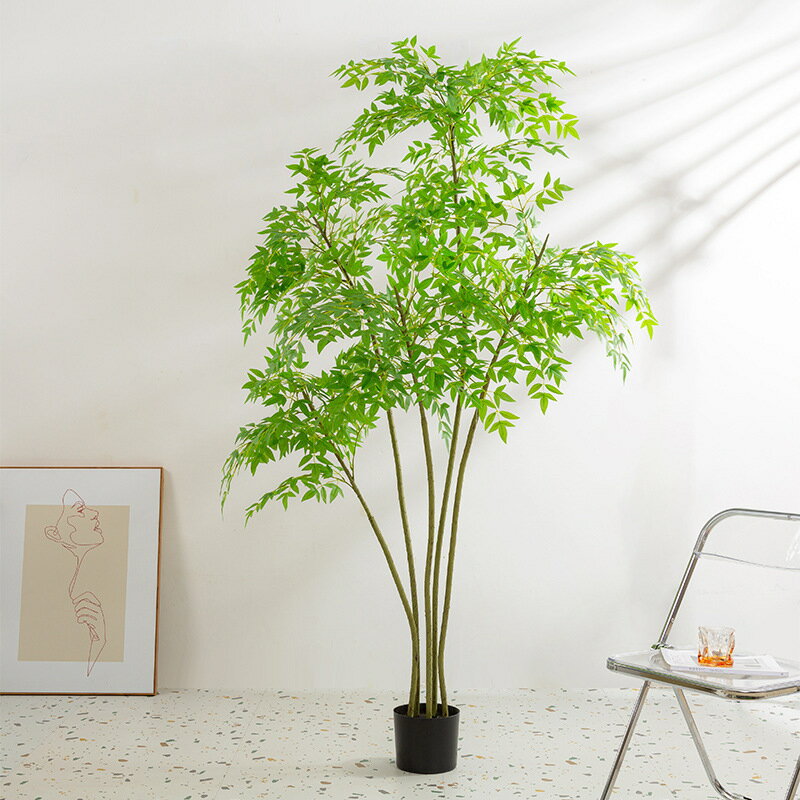 模擬綠植 發財樹 仿真植物 盆栽 盆景跨境新款模擬南天竹家居裝飾假綠植客廳盆栽擺件綠植南天竹盆景