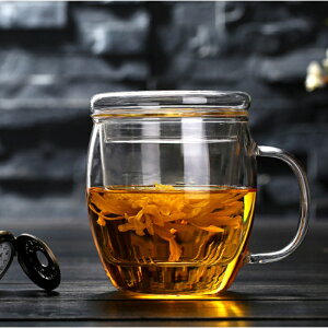 加厚耐熱玻璃杯家用透明帶蓋過濾花茶杯腰鼓杯茶水分離泡茶杯