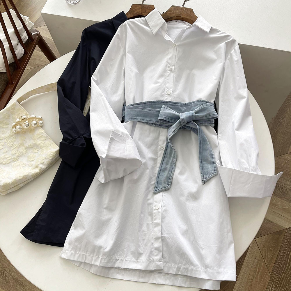 +ING系列 法式連衣裙夏年新款白色收腰顯瘦Polo領襯衫短裙女