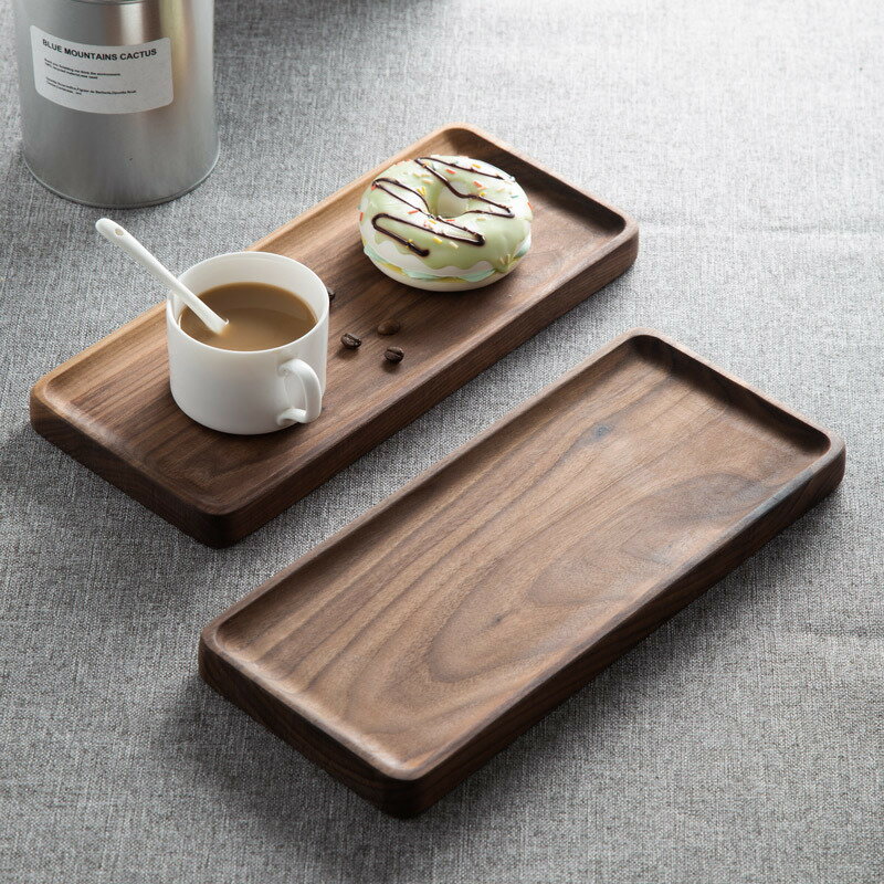 北美黑胡桃木整木托盤無油漆日式木質茶盤長方形餐盤茶托實木盤子