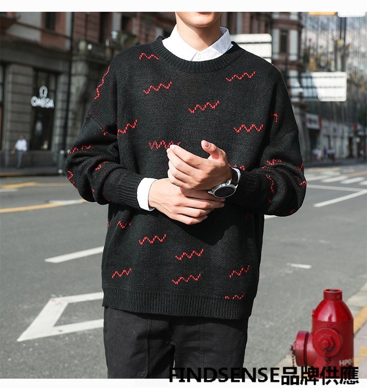 FINDSENSE品牌 秋冬款 新款 日本 男 個性 高品質 簡約 清新毛衣 大碼寬鬆針織衫 潮流上衣