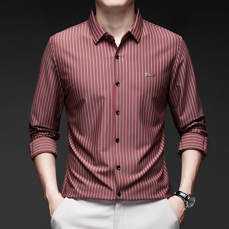 【巴黎精品】現貨+預購 頂級長袖T恤純棉上衣直筒褲棉質休閒襯衫大碼男裝-條紋襯衫休閒無痕男上衣6色a1lf71