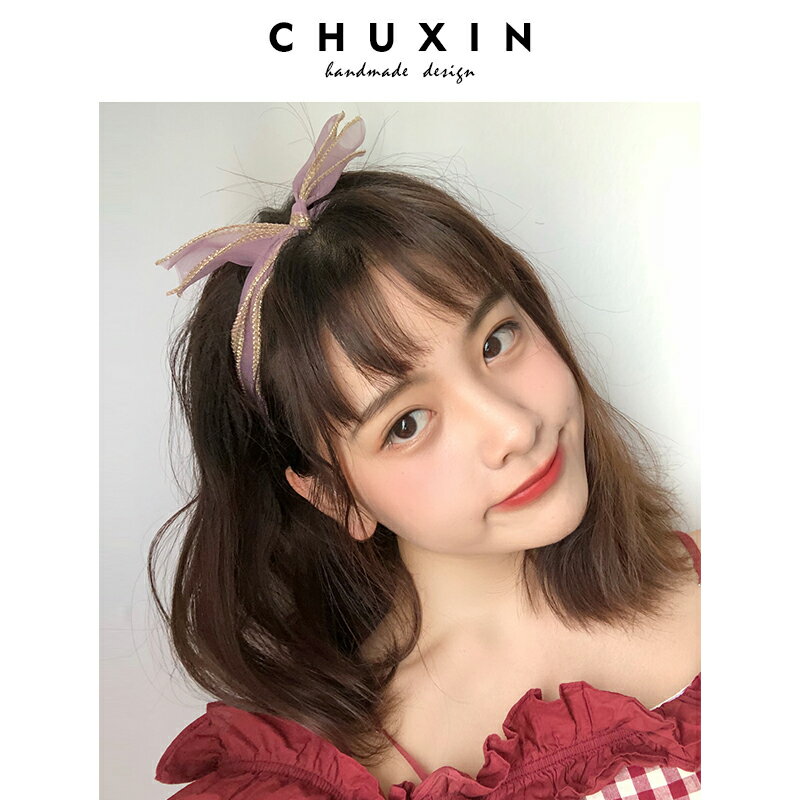進口復古蝴蝶結超仙輕紗發帶甜美百搭少女頭飾小清新森女系新1入