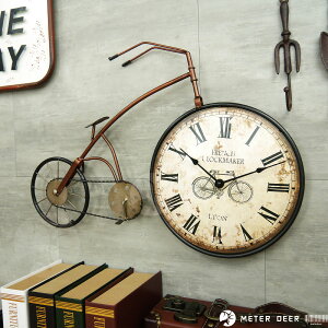掛鐘 復古工業風大型鐵皮藝術腳踏車造型時鐘 自行車高輪車模型 懷舊掛畫風格 酒吧民宿咖啡餐廳店牆面櫥窗擺飾時鐘