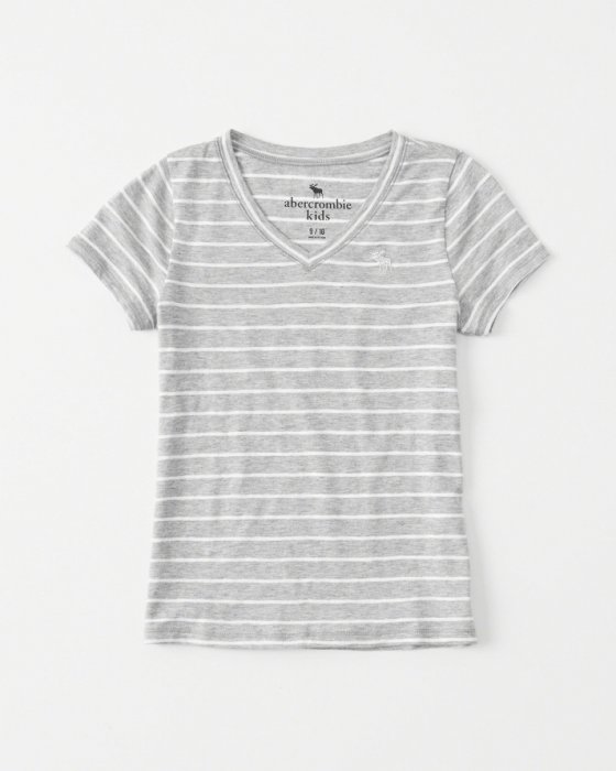 美國百分百【Abercrombie & Fitch】T恤 AF 短袖 T-shirt 麋鹿 V領 女 灰白S號青年版 I007