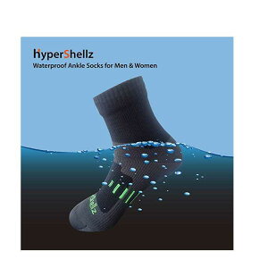HyperShellz防水襪 黑綠色 用於戶外運動 跑步 騎自行車 徒步旅行 男女皆宜 踝襪 M/XL [2美國直購]