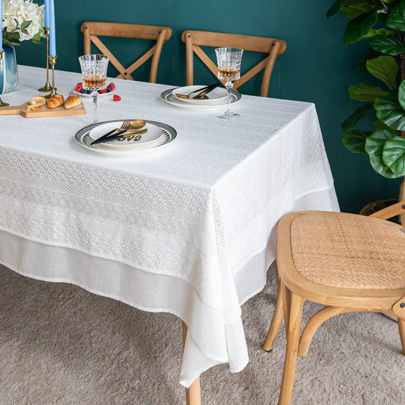 桌布ins风防水白色蕾丝布艺北欧式圆桌餐桌布家用长方形茶几台布 全館免運