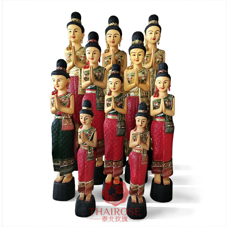 泰國迎賓女木雕人物薩瓦迪卡門童工藝品擺件東南亞特色家居裝飾品1入