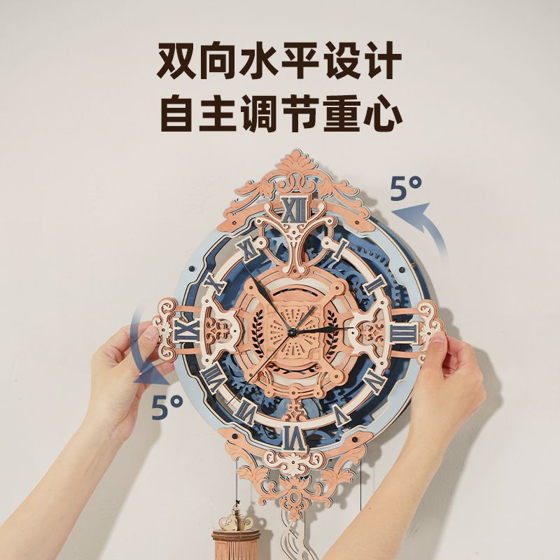 開發票 若客歐式掛鐘擺件diy手工木質拼裝模型立體拼圖積木玩具家居實用 快速出貨