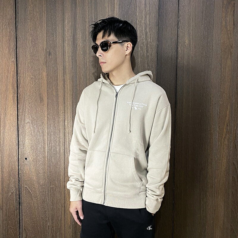 美國百分百【全新真品】Abercrombie & Fitch 連帽外套 刷毛 棉質 AF 長袖 logo 夾克 黑色/淺卡其 CY73 2
