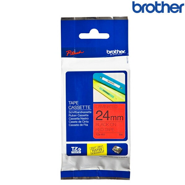 Brother兄弟 TZe-451 紅底黑字 標籤帶 標準黏性護貝系列 (寬度24mm) 標籤貼紙 色帶