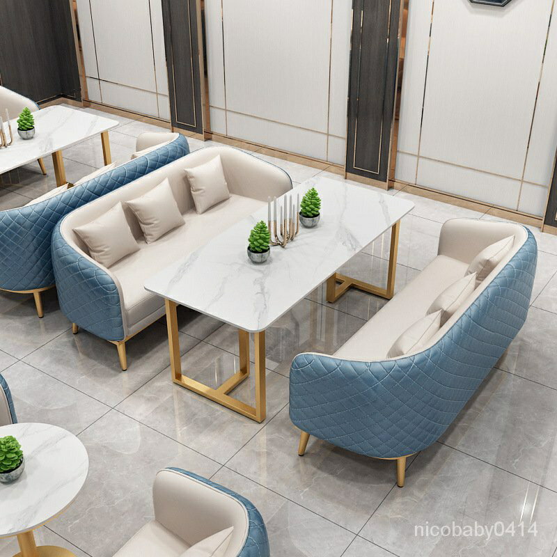 【】簡約奶茶店沙髮茶幾組閤 餐廳休閒吃飯沙髮卡座咖啡廳成套洽談桌臺灣發貨 U4GA