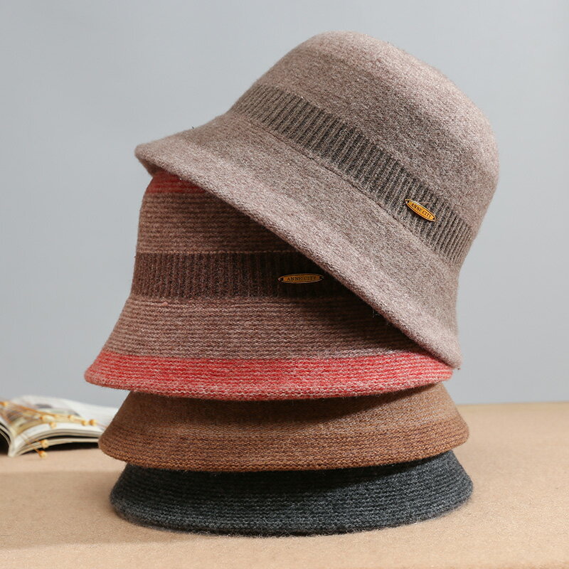 漁夫帽毛呢盆帽-拼色針織羊毛可摺疊女帽子4色74bn47【獨家進口】【米蘭精品】