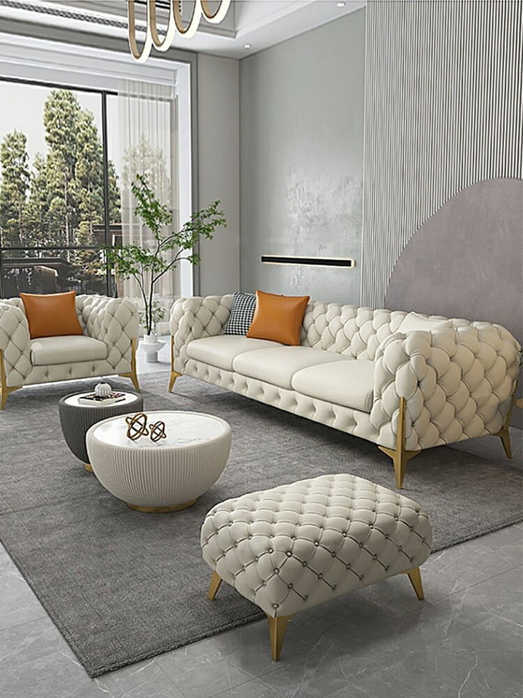優樂悅~美式輕奢網紅款設計師客廳大戶型現代簡約科技布直排拉扣沙發組合