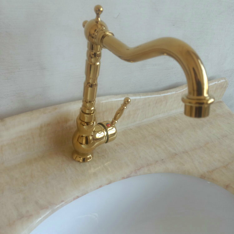 歐式金色全銅轉動水龍頭廚房浴室冷熱龍頭