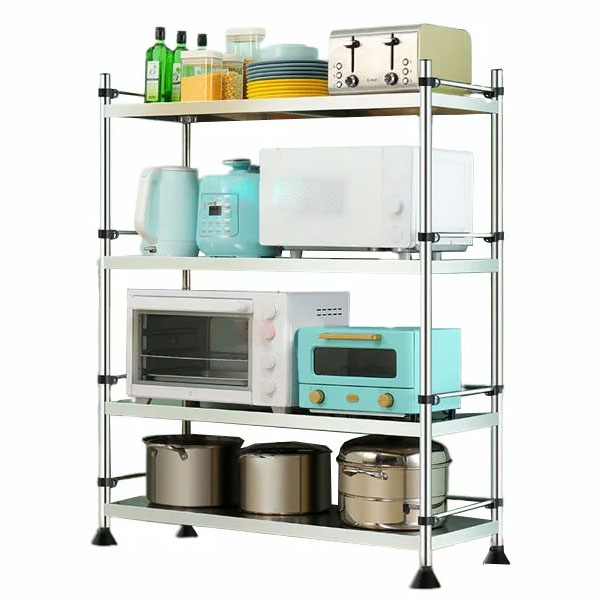 【現貨】廚房置物架 置物架 120cm四層不鏽鋼圍欄置物架 廚房收納架 四層架 電器架 貨架 廚房架 烤箱架 興雲網購
