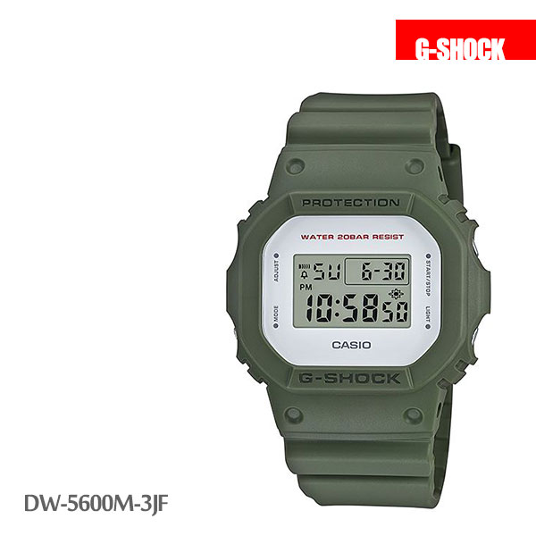 卡西歐CASIO/G-Shock 軍綠x白色 DW 5600 方型 /DW-5600M-3JF。1色。(10300)日本必買 日本樂天代購。滿額免運