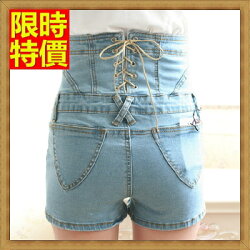 ★牛仔褲單寧短褲-後背綁帶高腰排扣女休閒褲子3色69h42【獨家進口】【米蘭精品】