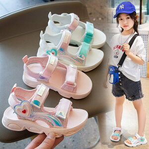 女童涼鞋2022新款夏季軟底洋氣童鞋中大童時尚公主運動兒童沙灘鞋