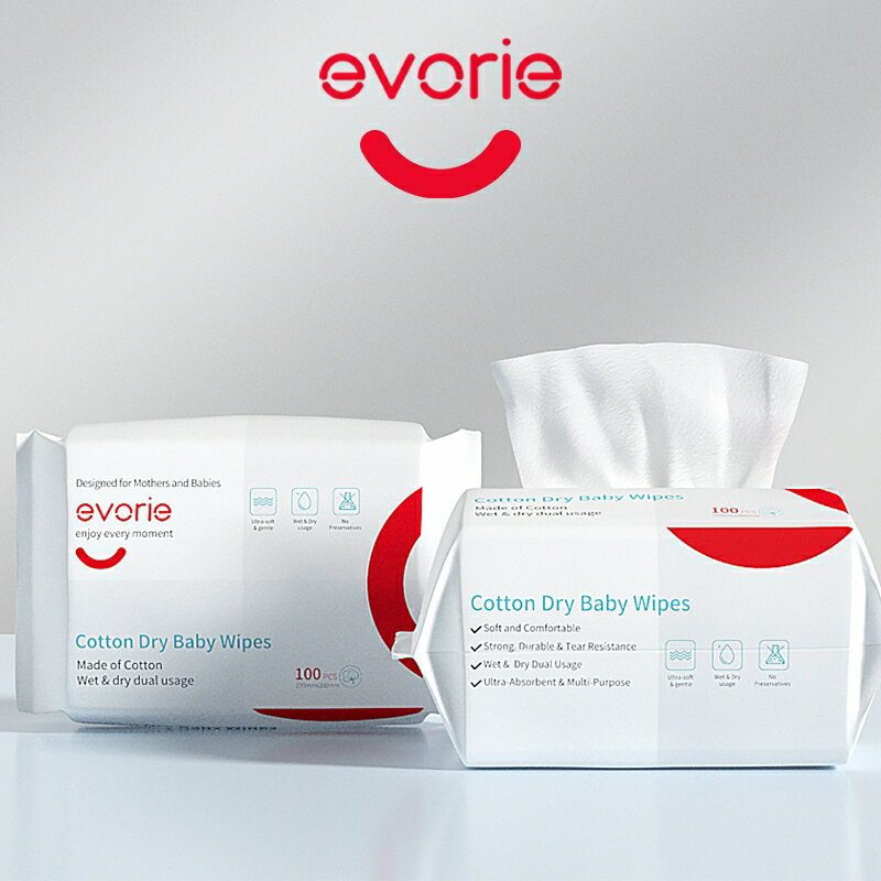 【evorie】嬰兒乾濕兩用巾 親膚、多用途綿柔巾 超大包100抽 敏膚可用