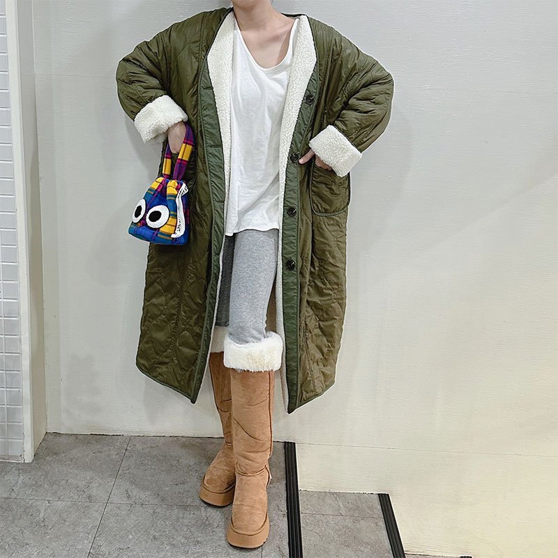 ANNAS 正韓兩面穿長版大衣 羊羔毛長版外套 長版羽絨棉外套 雙面穿 韓國 1